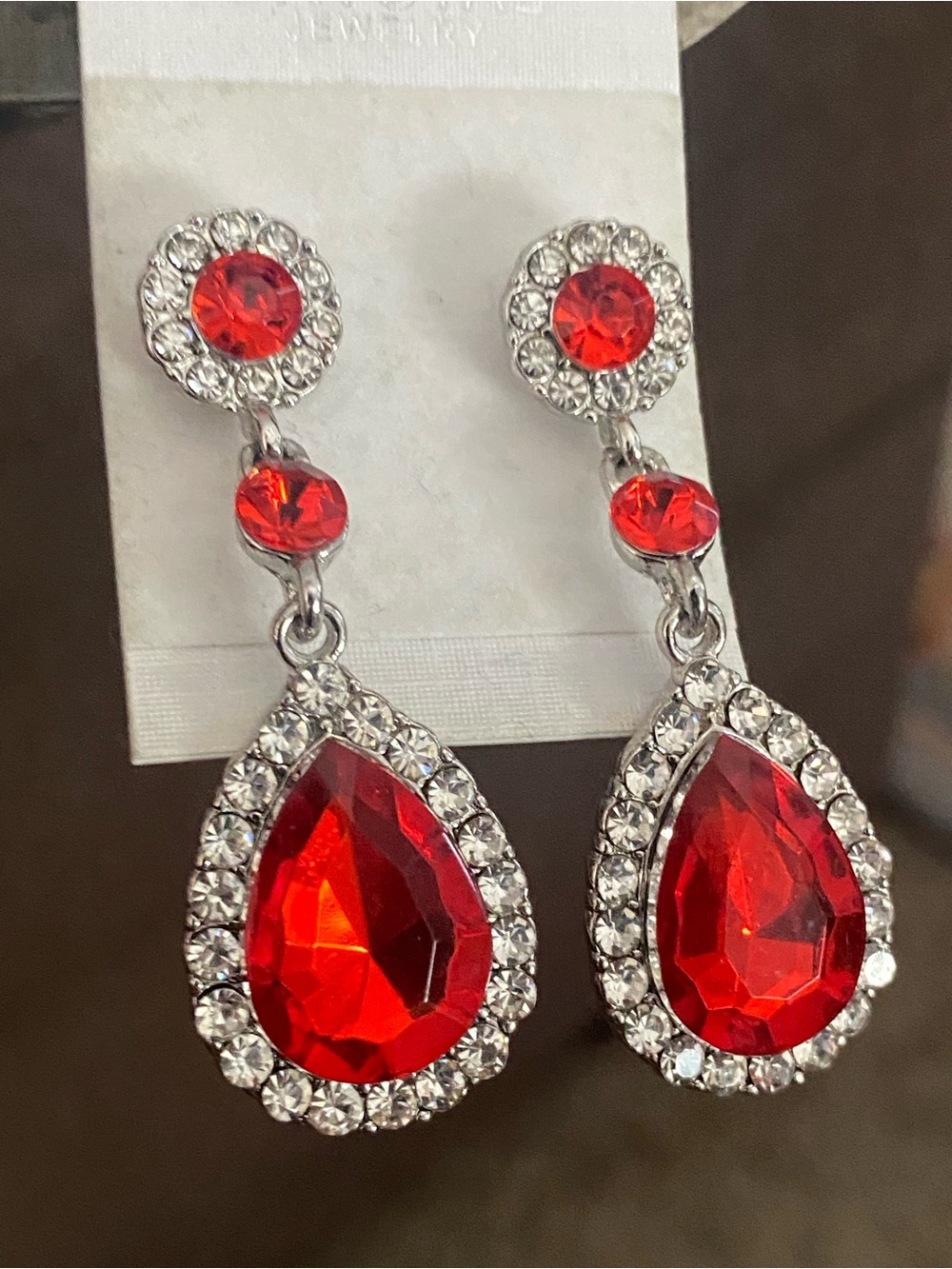 Red Teardrop Crystal Drop Earrings - Women Jewelry New